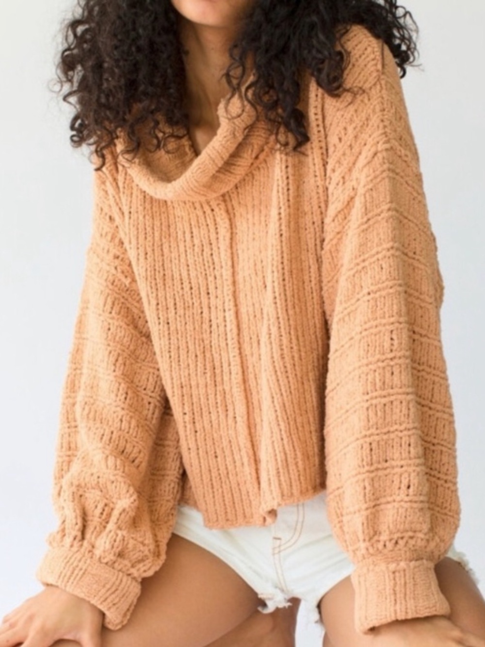 Free People Be Yours Pullover sweater tan knit oversized